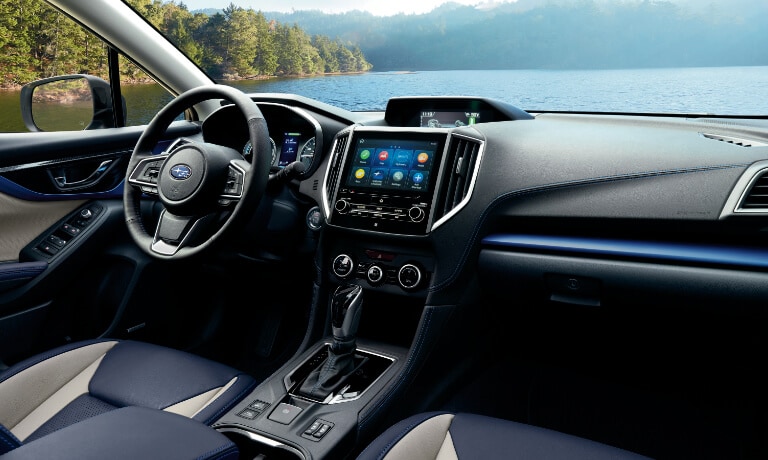 2020 Subaru Crosstrek interior showing the dash view from the passanger seat