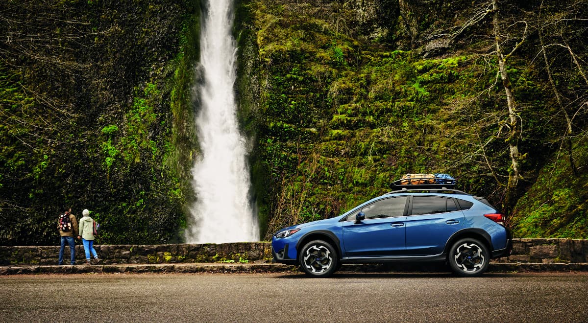 2021 Subaru Crosstrek near a waterfall