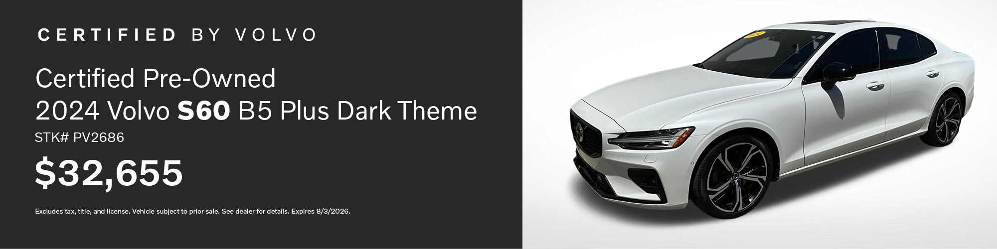 Buy a Certified Pre-Owned 2024 Volvo S60 B5 Plus Dark Theme for $32,655 | Stock Number: PV2686