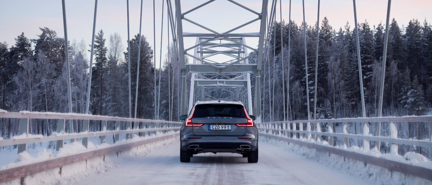 New Volvo V60 Cross Country rear A Grey Volvo V60 Cross Country driving on bridge