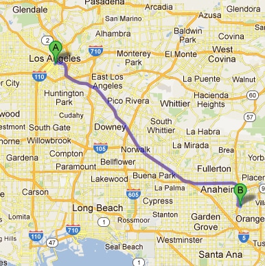 Los Angeles, CA to 1221 S Auto Center Drive, Anaheim, CA 92806.png