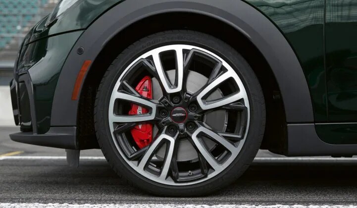 A closeup of one of the JCW wheels.