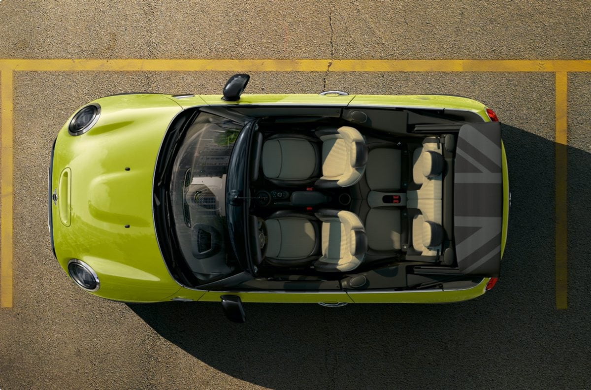 An aerial view of the convertible roof of a MINI Convertible.