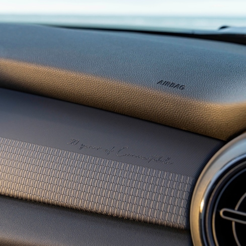 12.jpg Closeup view of the dashboard inside a MINI Cooper S Convertible Seaside Edition.