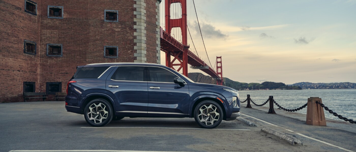2021 Blue Hyundai Palisade Parked by the Golden Gate Bridge