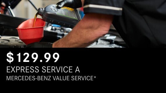 Learn about Mercedes-Benz Value Service Express Service A package Mercedes-Benz Value Service Express Service A showing oil being poured into a filter