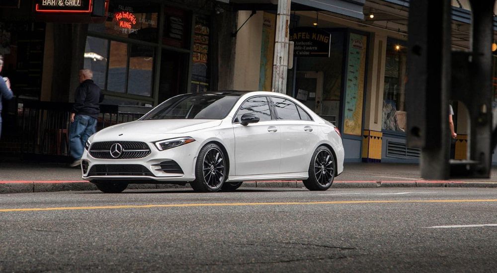 Mercedes-Benz%20Dealer%20Near%20Roseburg%20-%202020%20Mercedes-Benz%20A-Class%20-%20King%202.jpg A white 2020 Mercedes-Benz A-Class is shown on a city street after leaving a Mercedes-Benz dealer near Roseburg.