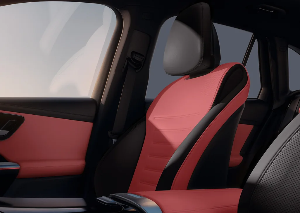 GLC front seat in red and black upholstery