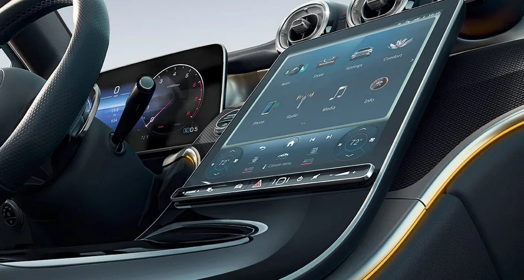 GLC Coupe digital cockpit with the instrument cluster and central touchscreen