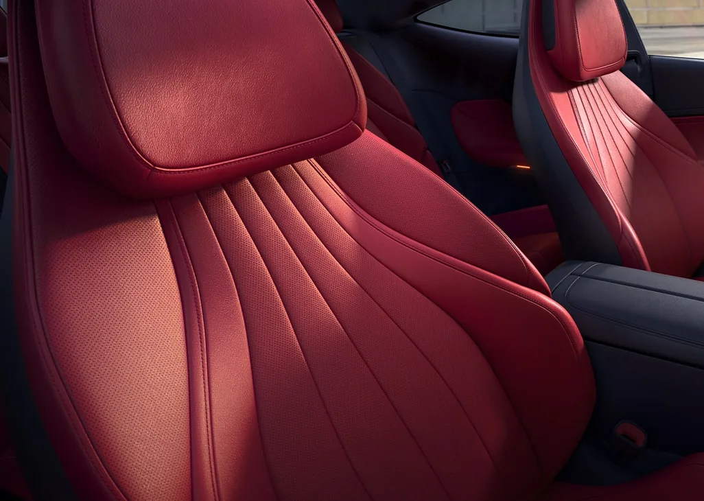 Red leather CLE front seats with fine stitching