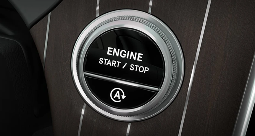 Close-up of the ENGINE START/STOP button with the ECO Start/Stop icon