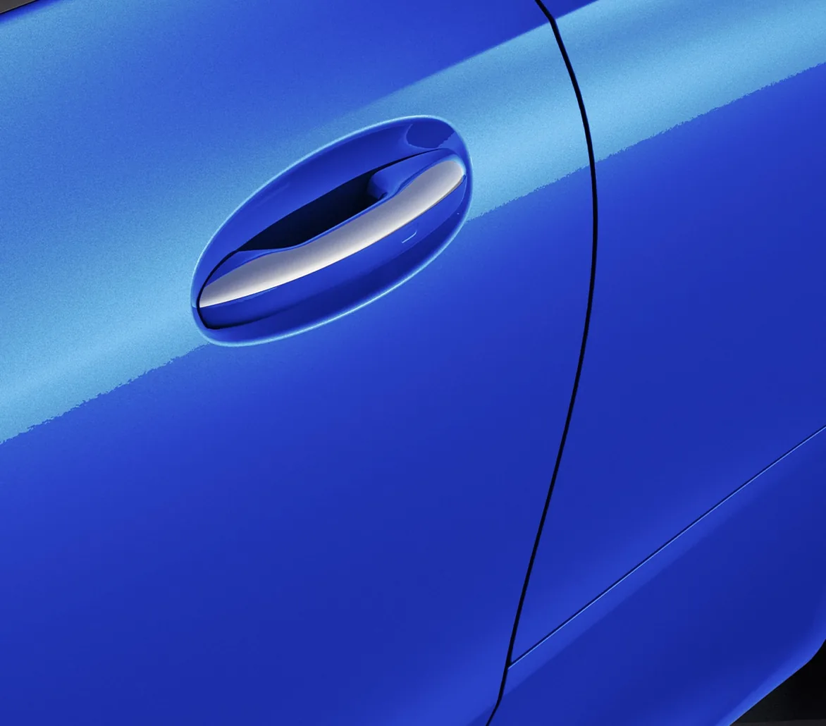 Door handle on a bright blue CLE Coupe