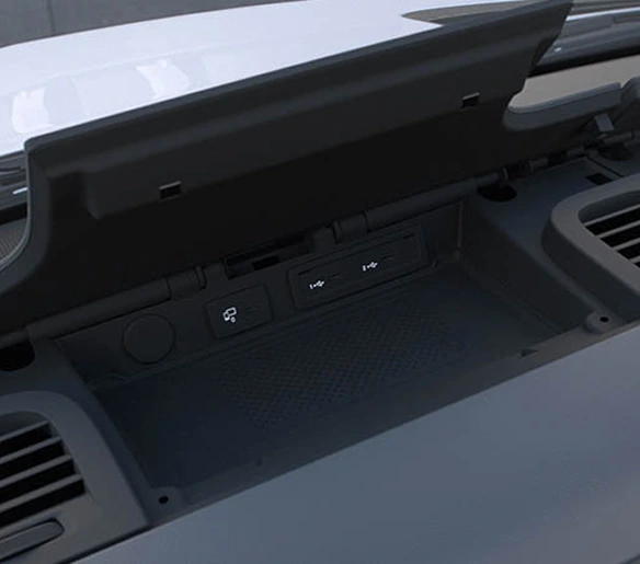 Close-up of the Sprinter overhead dashboard storage shelf above the centre vents