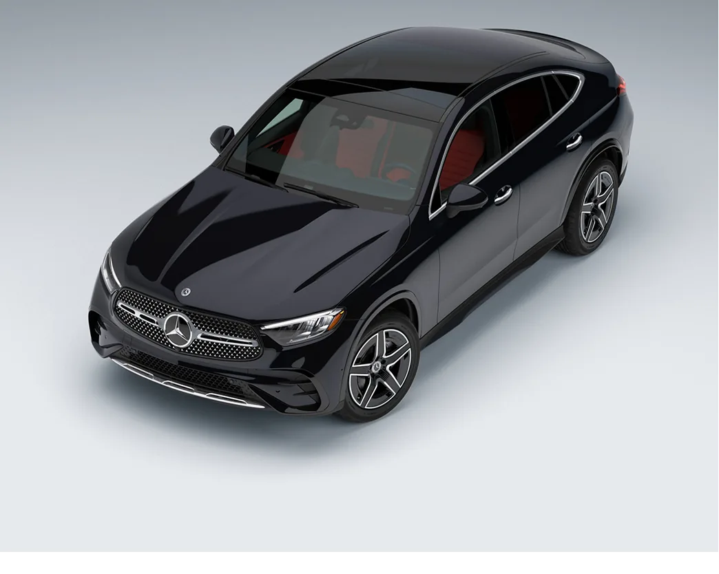 Black GLC Coupe viewed from above in a grey studio