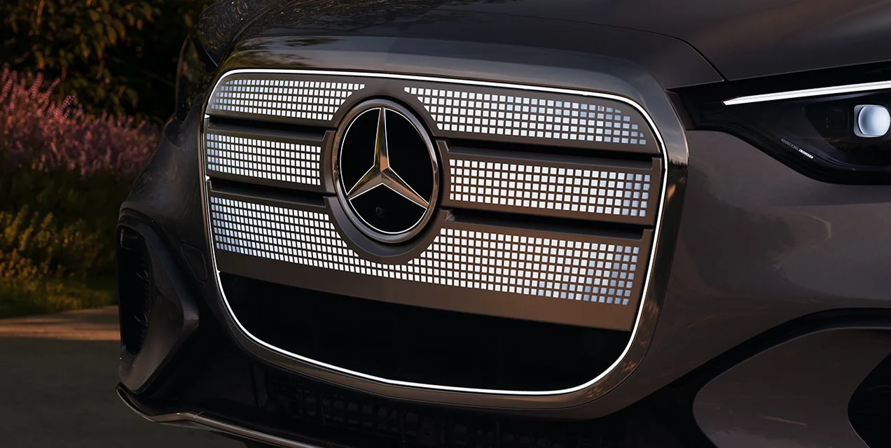 Close-up of the illuminated Iconic Grille on the GLC Electric SUV