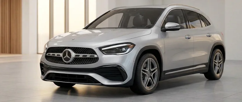 Silver Mercedes-Benz GLA SUV in a showroom