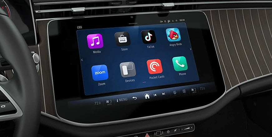 E-Class central touchscreen showing the MBUX seat and comfort settings menu
