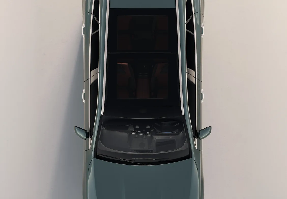 Overhead view of a green GLC SUV showing its glass Panorama roof