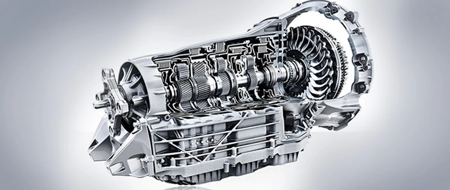 Cutaway view of the 9G-tronic nine-speed automatic transmission showing its gearsets and clutch pack