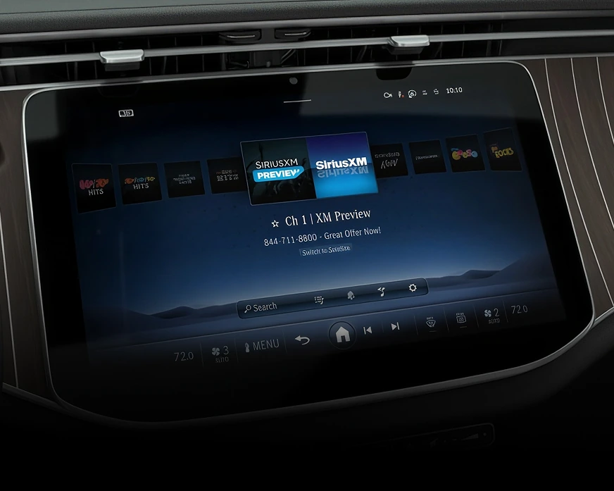 E-Class touchscreen showing the SiriusXM with 360L interface