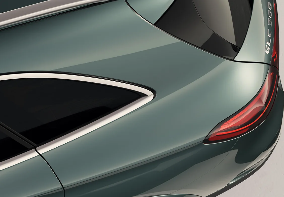 Rear quarter of a green GLC showing its metallic paint and LED taillamp