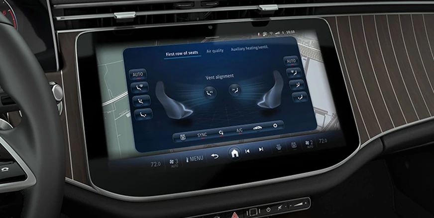 E-Class touchscreen showing the dual-zone climate control settings
