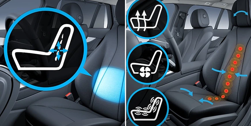 Illustration of Energizing seat kinetics adjusting the E-Class front seat