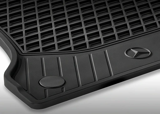 Black rubber all-season Mercedes-Benz floor mat with deep channels