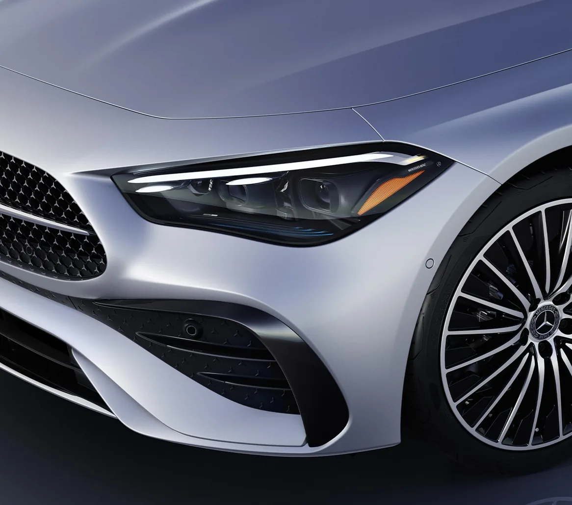 LED headlamp and wheel on a silver CLE Coupe