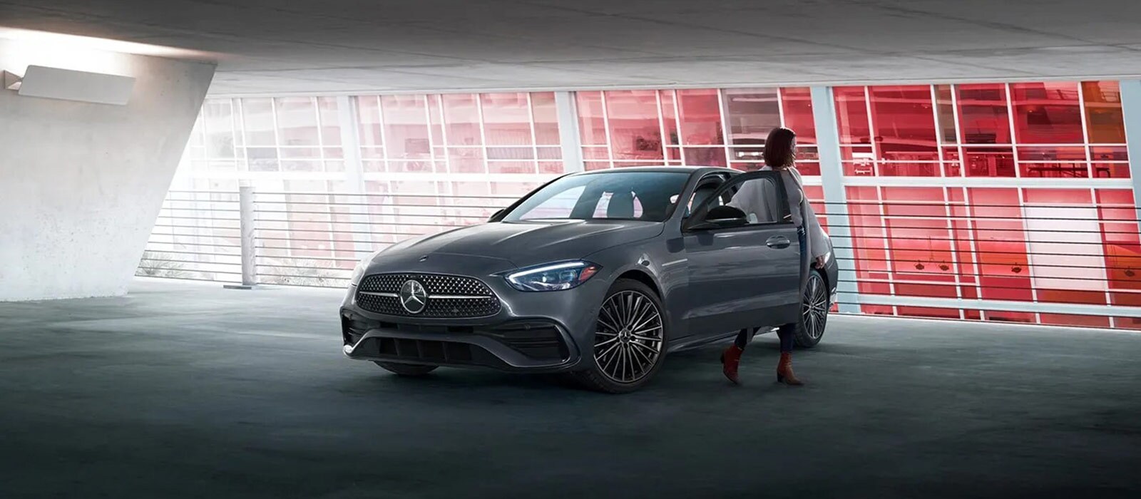 2025 Mercedes-Benz C-Class Trim Comparison 2025 Mercedes-Benz C-Class parked in a parking garage