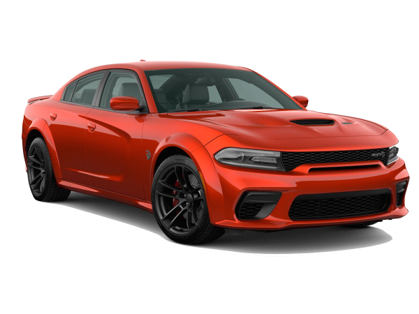 2020 Dodge Charger SRT Hellcat Widebody An orange 2020 Dodge Charger SRT Hellcat Widebody