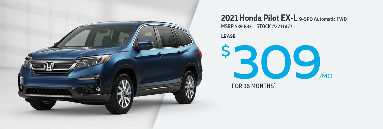 2021 Honda Pilot EX-L Lease for $309/MO for 36 months