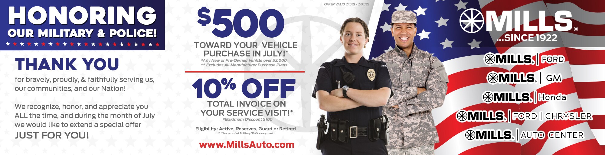 Military and Police Offer at All Mills Locations