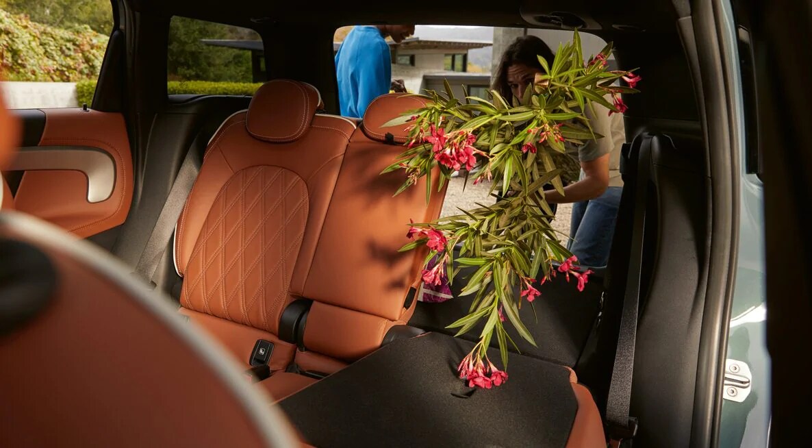 The MINI Countryman SAV's leather upholstery in the back seats.