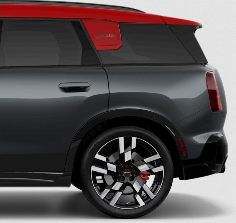 Side view of rear half of a MINI JCW Countryman All4.