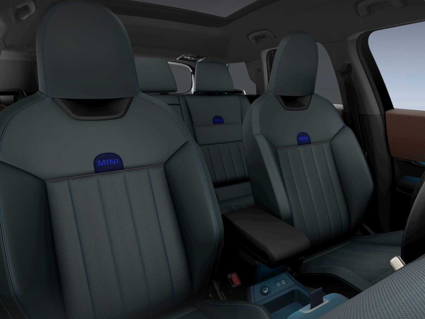 Spacious interior of the MINI Countryman SE ALL4, featuring 40.4 inches of front legroom and 37 inches of rear legroom, with 51 cubic feet of cargo space.