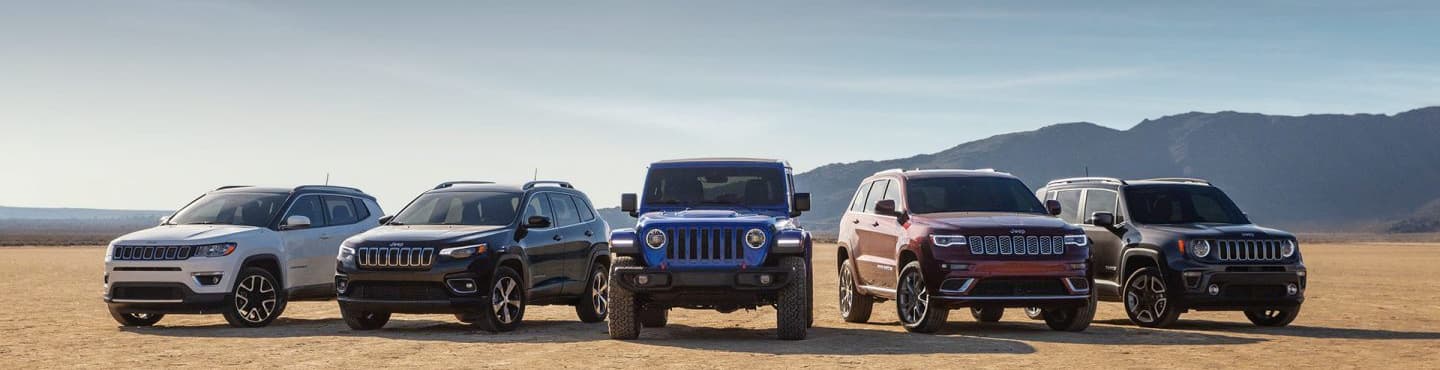 Jeep Vehicle Model Lineup in the desert