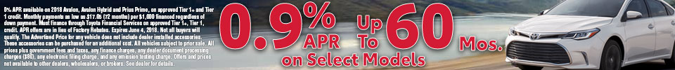 0.9% APR up to 60 Months On Select Vehicles