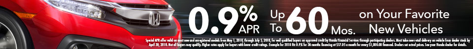 0.9% APR up to 60 Months Offer