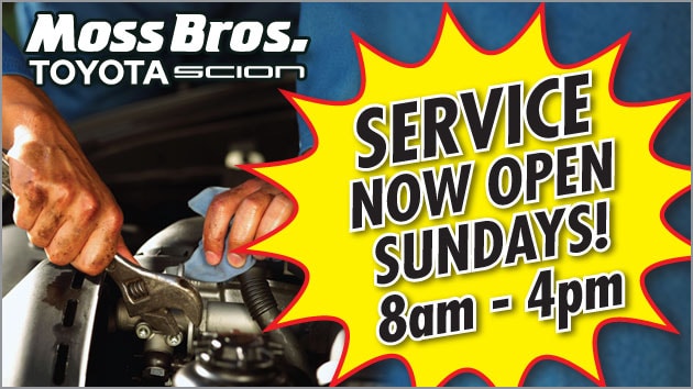 Toyota Service Now Open Sundays 8am to 4pm at Moss Bros. Toyota Scion