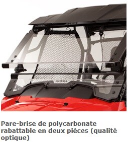 Pare-brise de polycarbonate rabattable en deux pieces