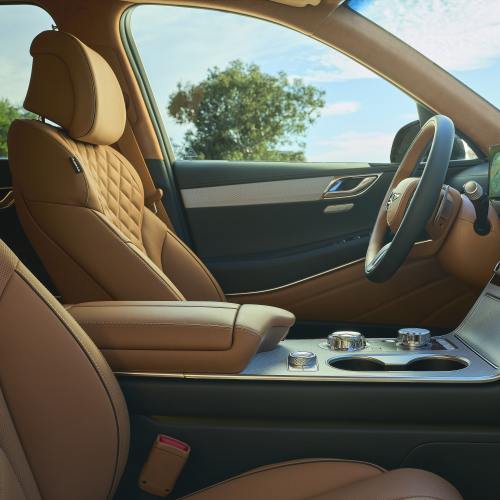 GV80 front seat space sit in GV80 at Genesis showroom