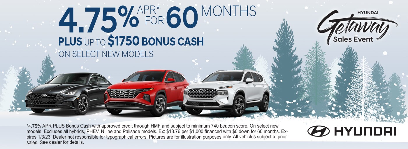 4.75% APR for 60 Months PLUS Bonus Cash on Select Models