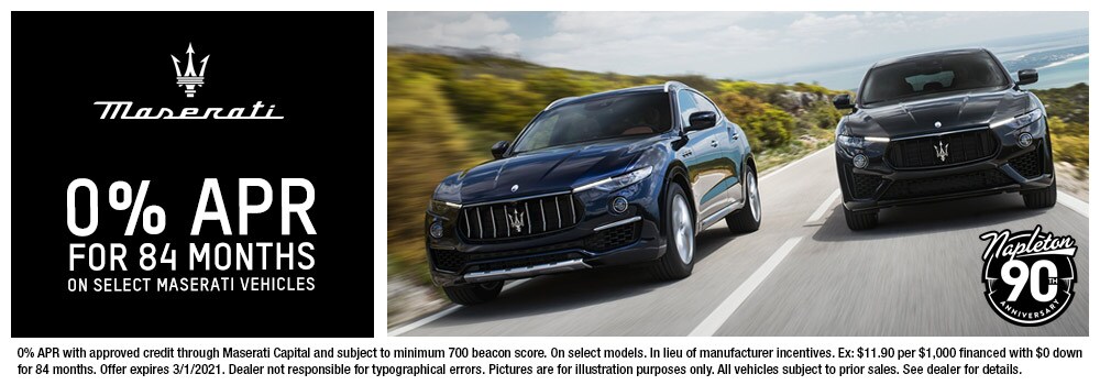 0% APR for 84 Months on select Maserati vehicles