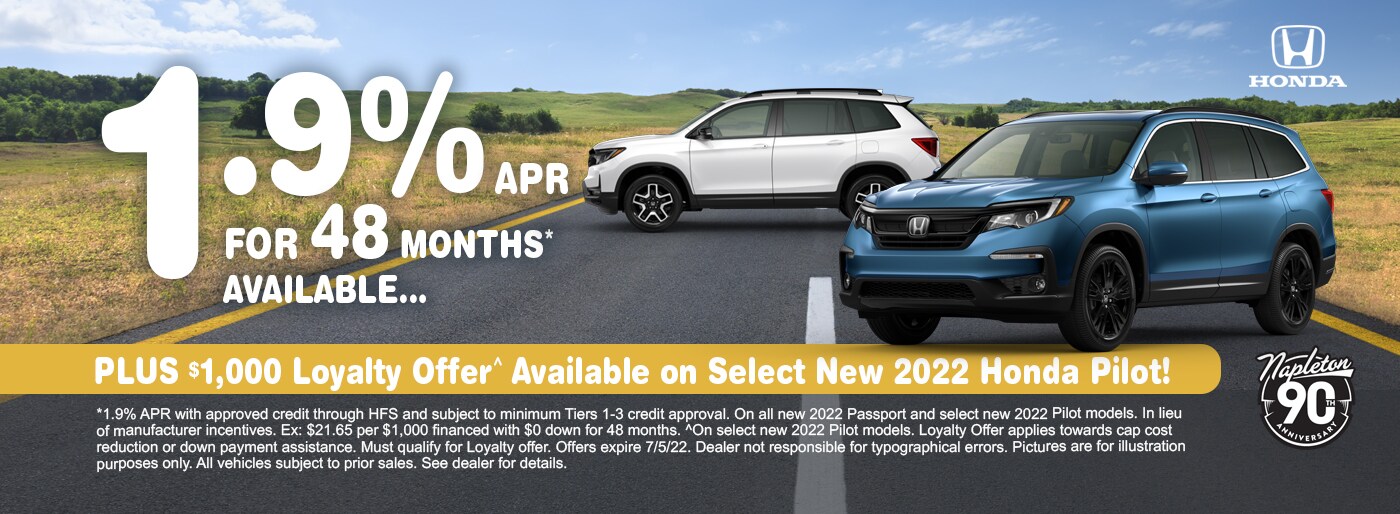 1.9% APR for 48 Months plus $1000 Loyalty Offer on Pilot
