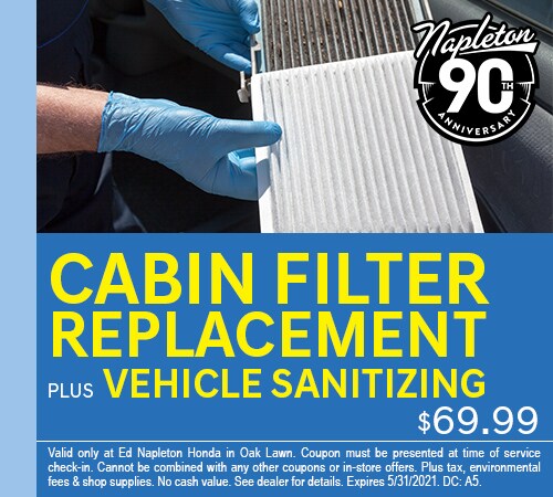 Cabin Filter Replacement Plus Vehicle Sanitizing