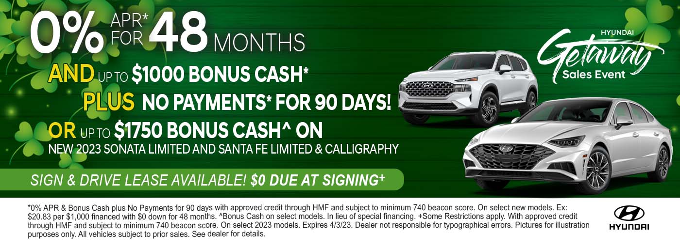 0% APR for 48 Months AND $1000 Bonus Cash PLUS No Payments for 90 Days