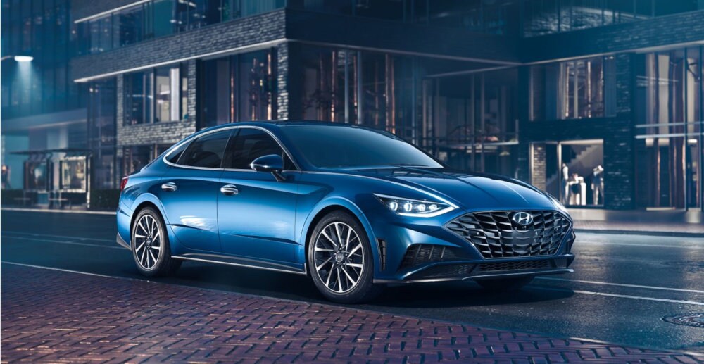 The All-New 2020 Hyundai Sonata Midsize Sedan 2020 Hyundai Sonata Parked on Street at Night