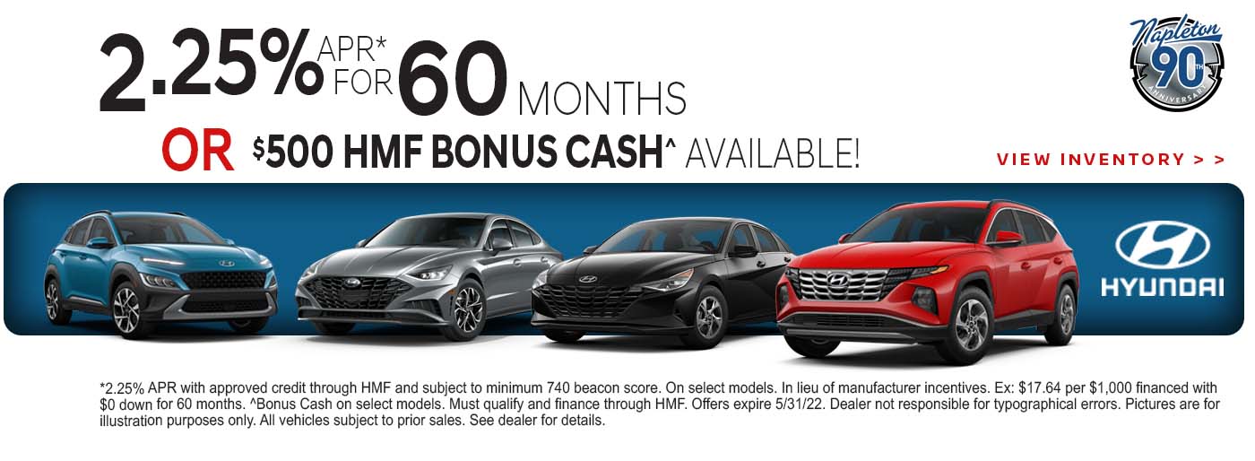 2.25% APR for 60 Months or $500 Bonus Cash