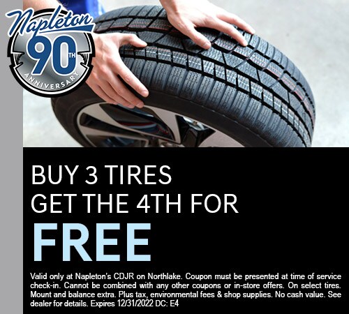 Buy 3 Tires Get The 4th for Free Coupon